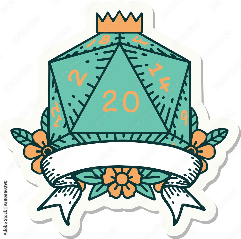 natural 20 critical hit D20 dice roll sticker