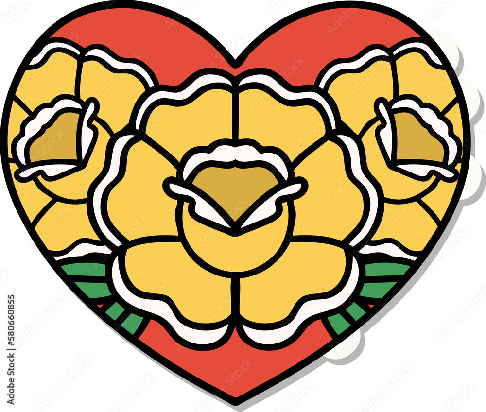 tattoo style sticker of a heart and flowers tattoo style sticker of a heart and flowers