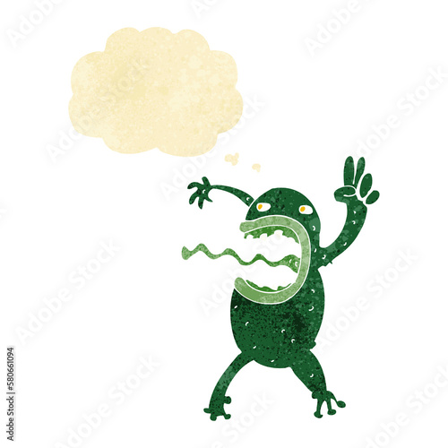 cartoon crazy frog with thought bubble