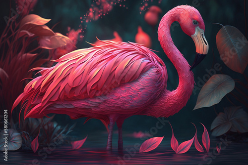 The Flamingo pink feathers. Generative AI