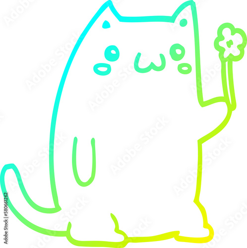 cold gradient line drawing cute cartoon cat with flower