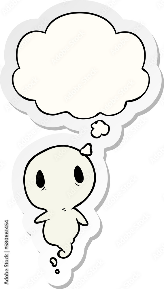 cartoon ghost and thought bubble as a printed sticker cartoon ghost and thought bubble as a printed sticker