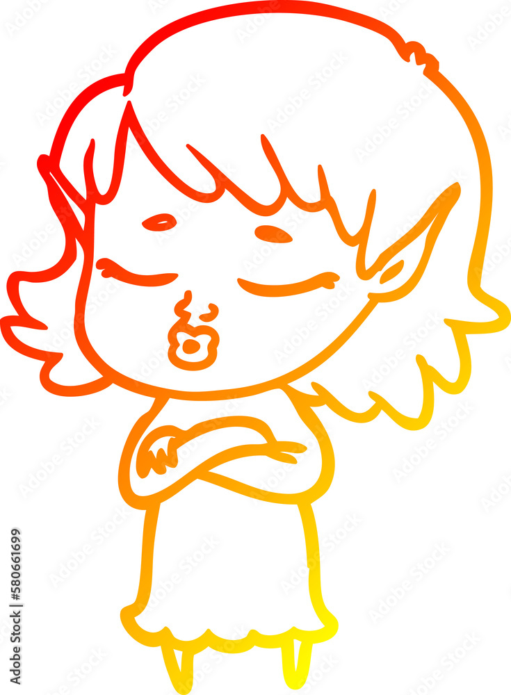 warm gradient line drawing pretty cartoon elf girl with corssed arms warm gradient line drawing pretty cartoon elf girl with corssed arms
