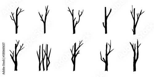 Stampa su tela Black Branch Tree or Naked trees silhouettes set