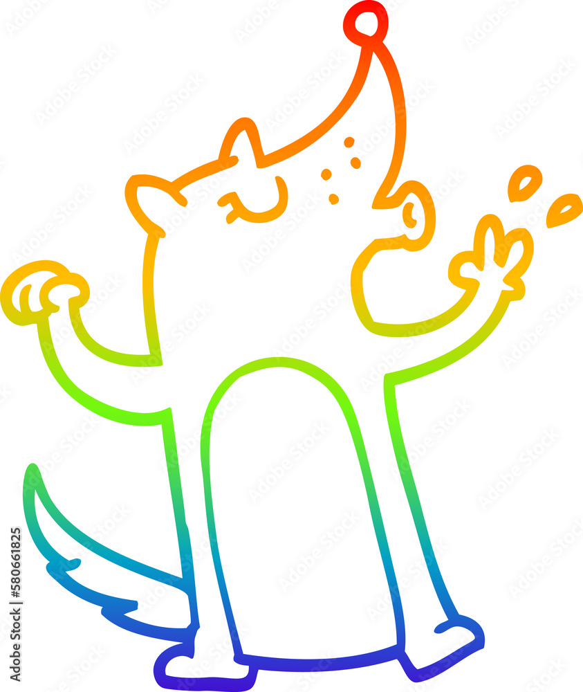 Fototapeta premium rainbow gradient line drawing cartoon whistling wolf