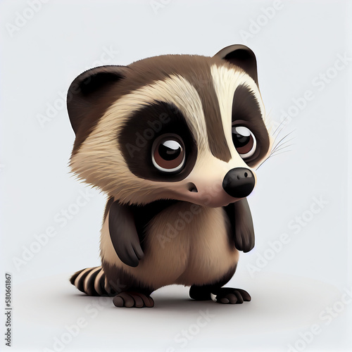 Adorable baby Badger character isolated on white background. Generative AI © farhadahmadov