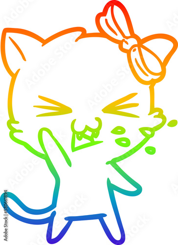 rainbow gradient line drawing cartoon cat