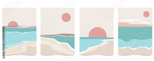 Beach background with sun,sea and sky in the daytime with pastel color