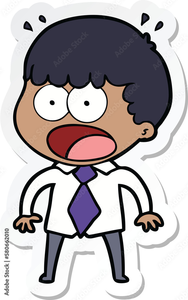 sticker of a cartoon shocked man in shirt and tie