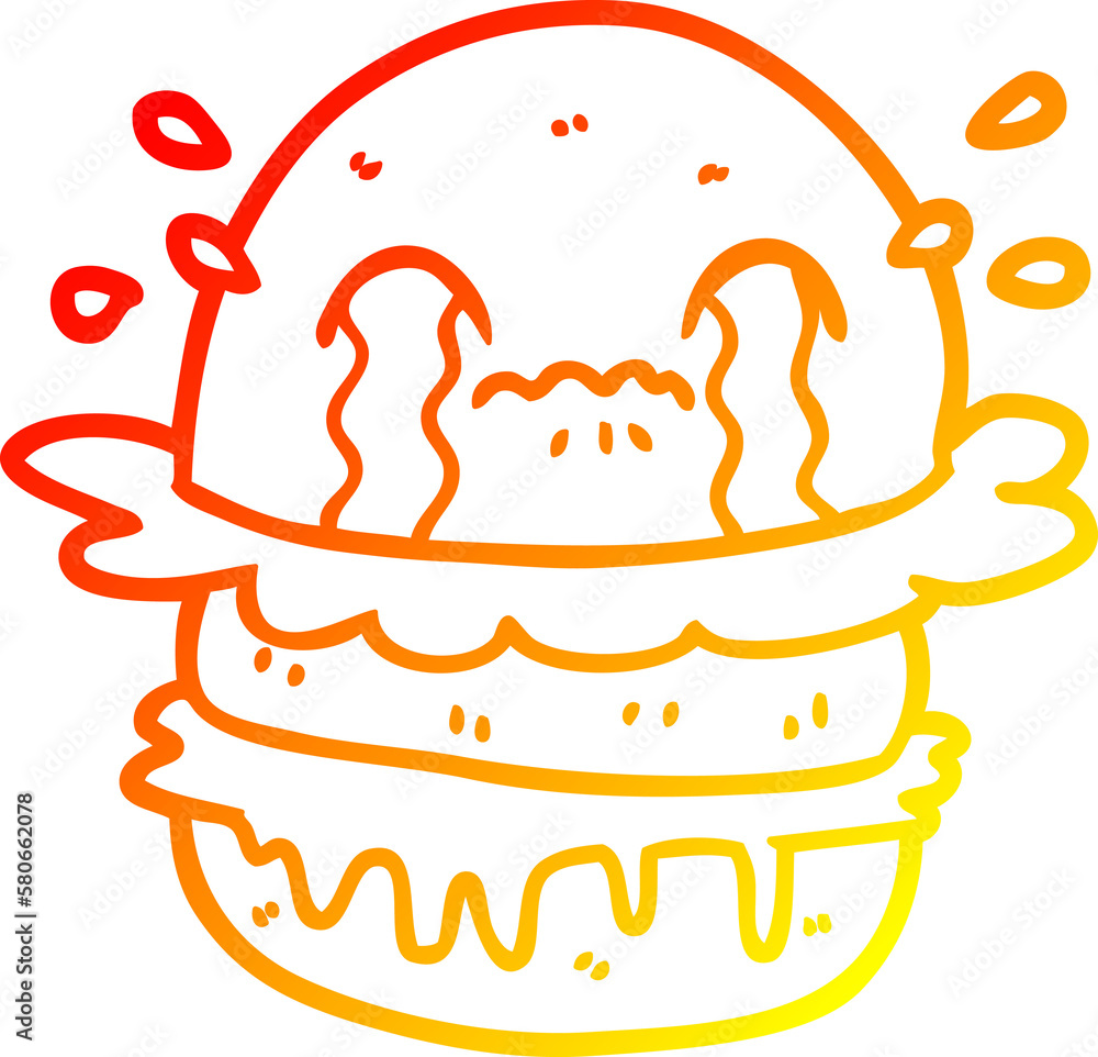warm gradient line drawing cartoon crying fast food burger