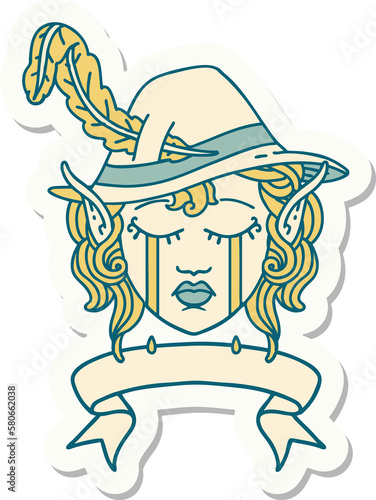 crying elf bard character face with banner sticker