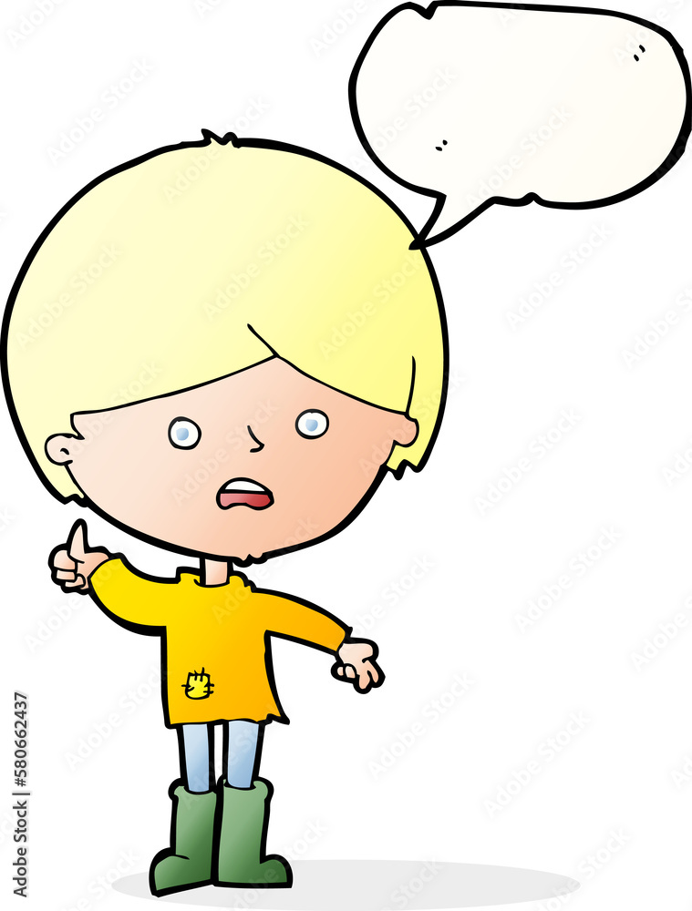 Obraz premium cartoon unhappy boy with speech bubble