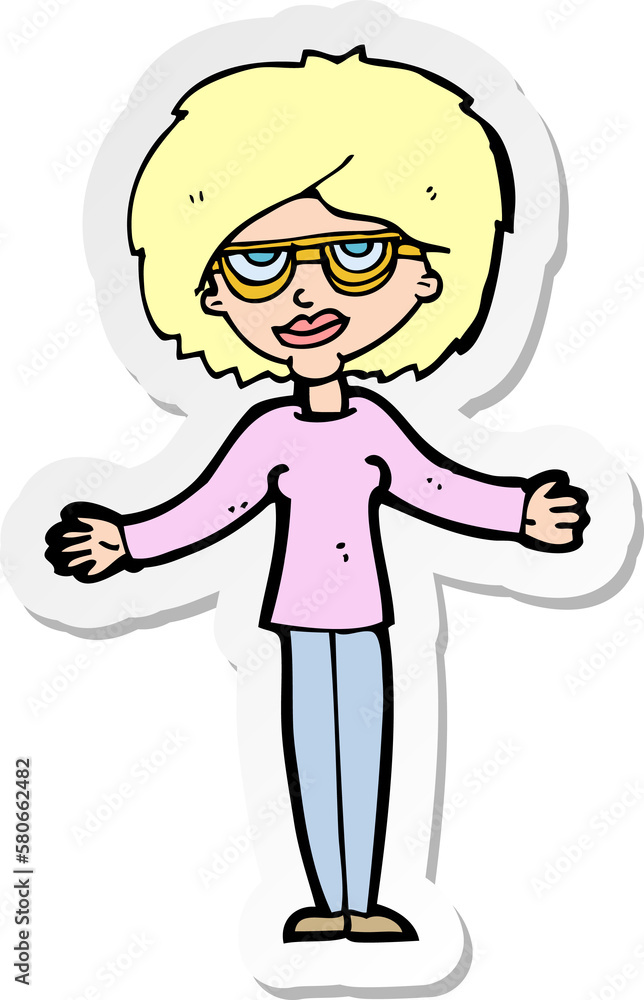 sticker of a cartoon woman wearing spectacles sticker of a cartoon woman wearing spectacles