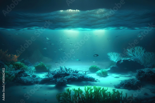 Underwater world backdrop created with Generative AI technology.