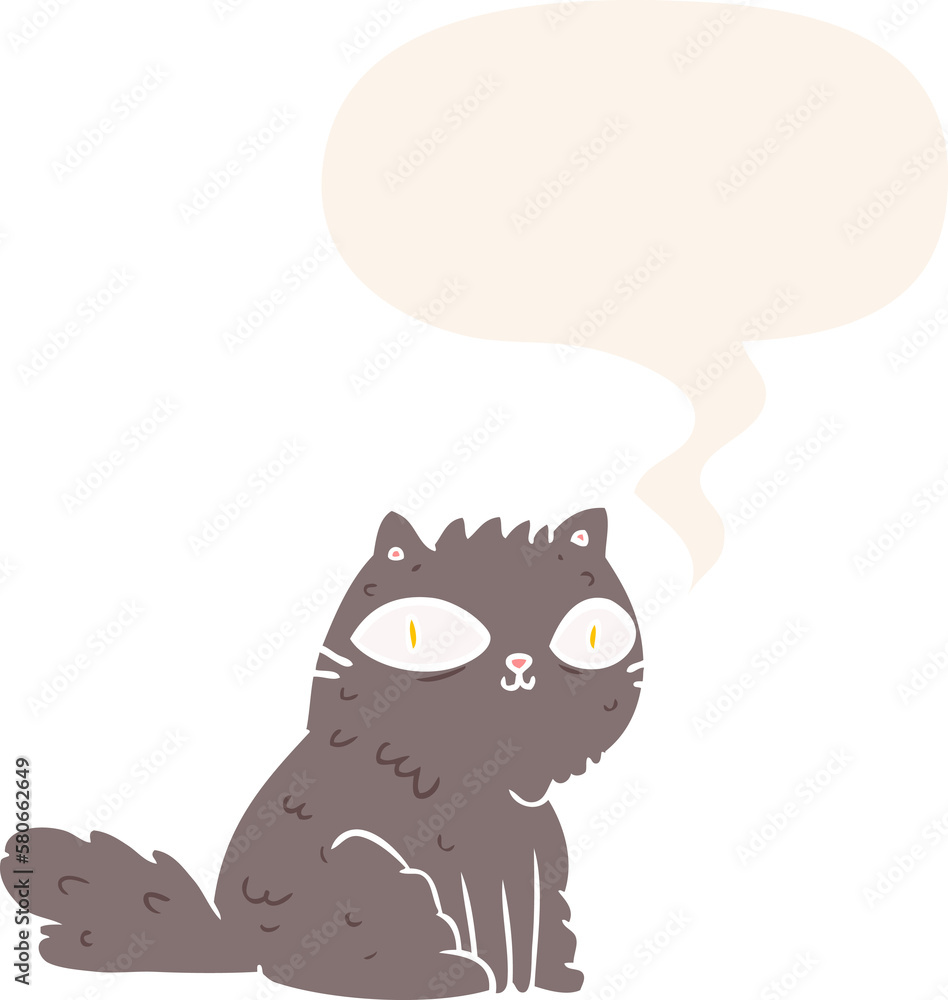 cartoon cat looking right at you and speech bubble in retro style cartoon cat looking right at you and speech bubble in retro style