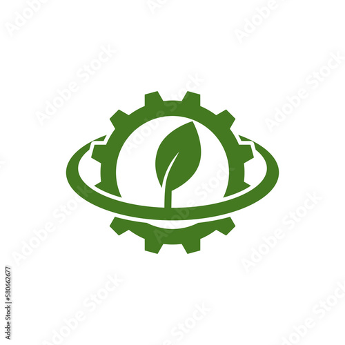 Leaf plant ecology in gear machine icon isolated on transparent background