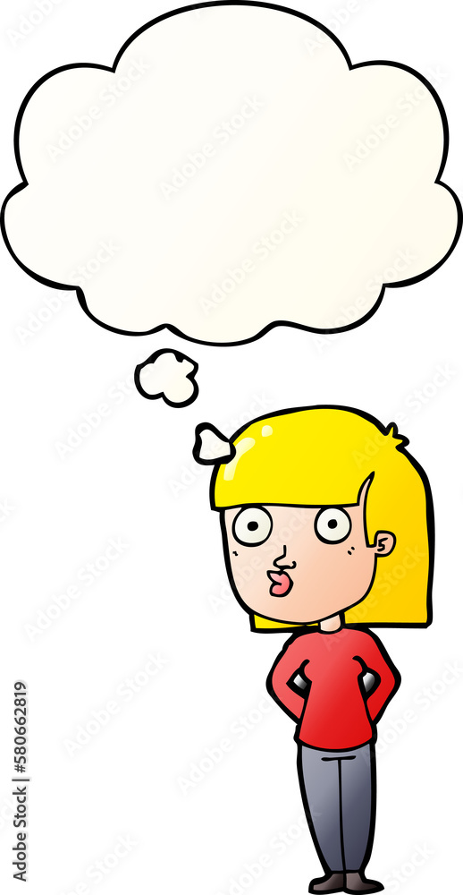 cartoon woman staring and thought bubble in smooth gradient style cartoon woman staring and thought bubble in smooth gradient style