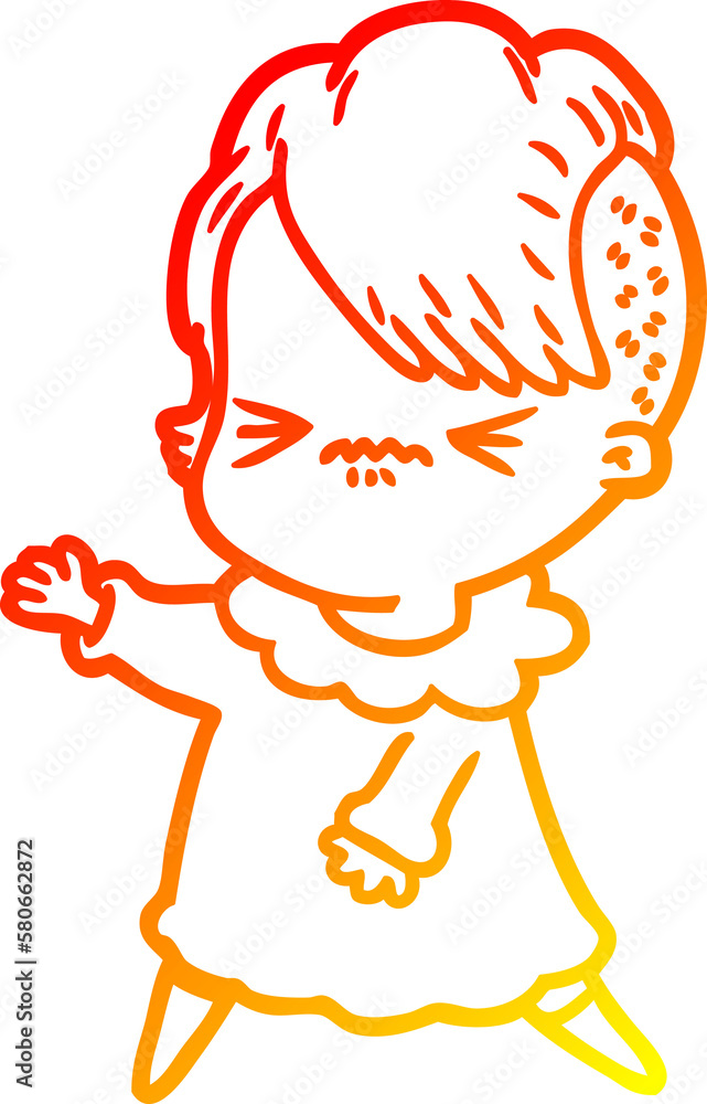 warm gradient line drawing cartoon annoyed hipster girl warm gradient line drawing cartoon annoyed hipster girl