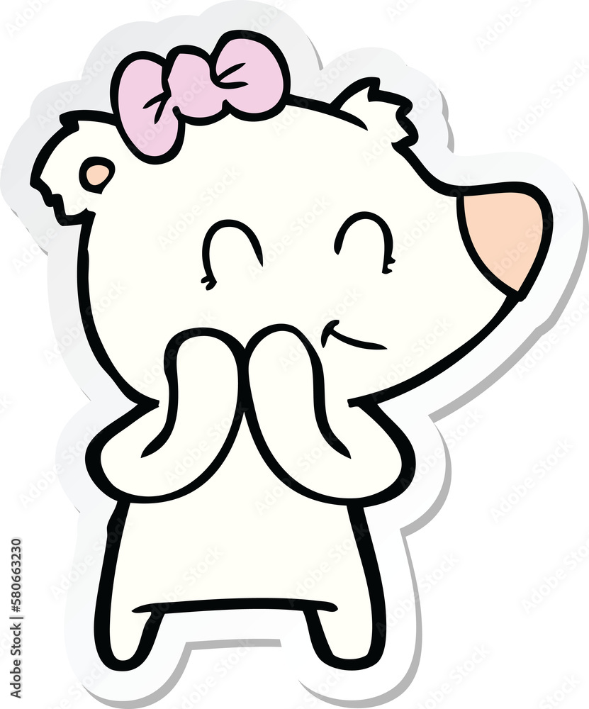 sticker of a shy female polar bear cartoon sticker of a shy female polar bear cartoon