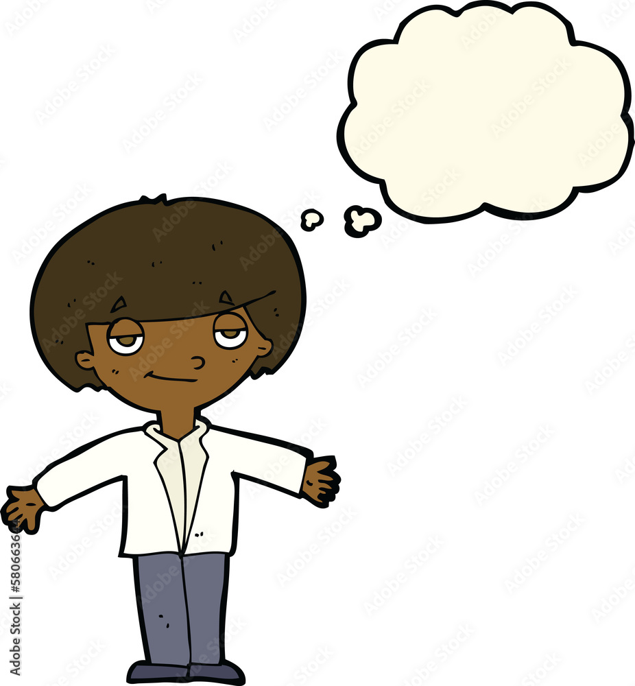 cartoon smug boy with thought bubble cartoon smug boy with thought bubble