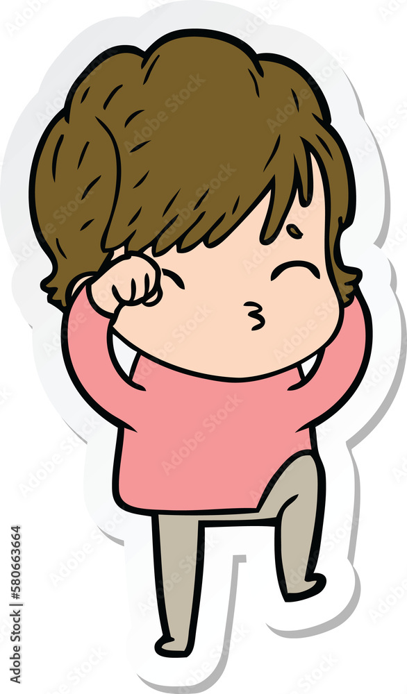 sticker of a cartoon woman thinking sticker of a cartoon woman thinking