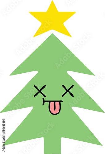flat color retro cartoon christmas tree
