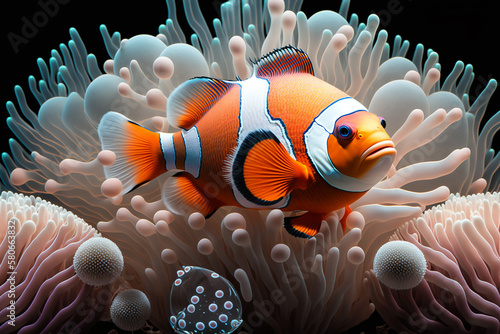 Print op canvas Clownfish orange and white stripes. Generative AI