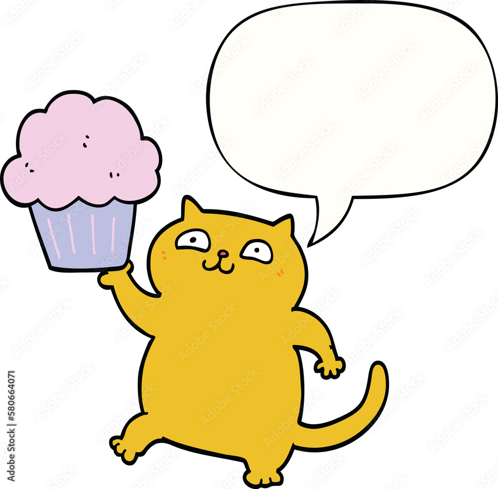 cartoon cat and cupcake and speech bubble cartoon cat and cupcake and speech bubble