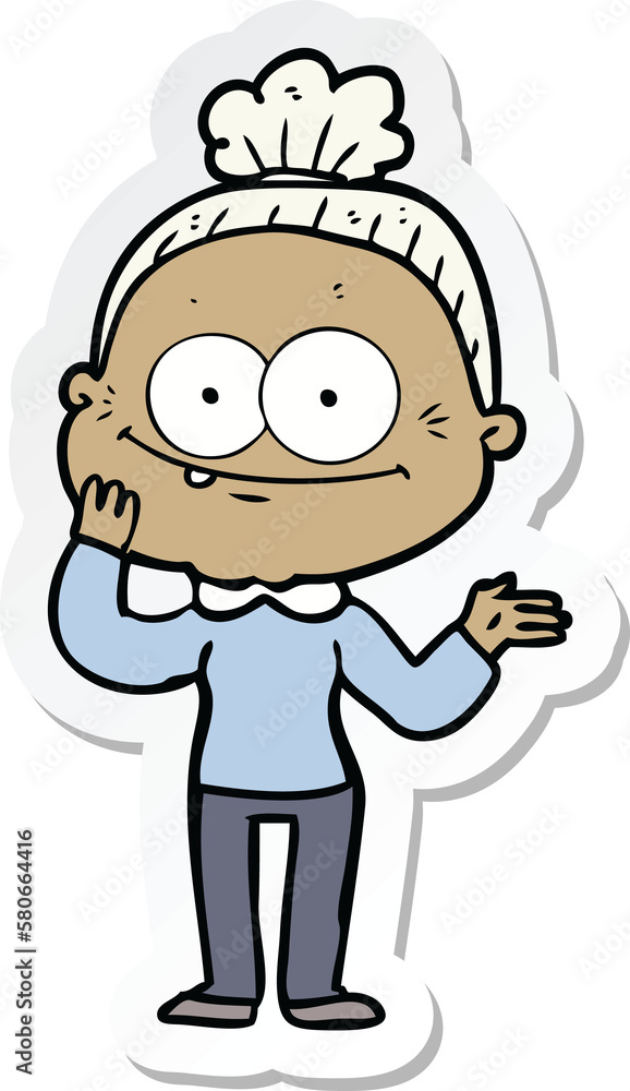 sticker of a cartoon happy old woman sticker of a cartoon happy old woman