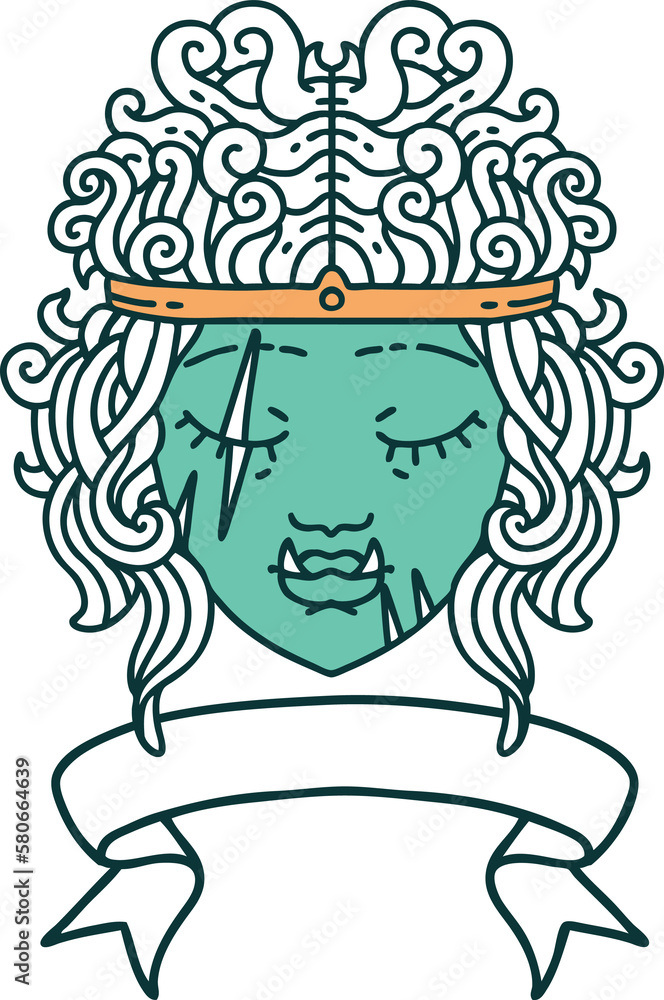 orc barbarian character face with banner illustration orc barbarian character face with banner illustration