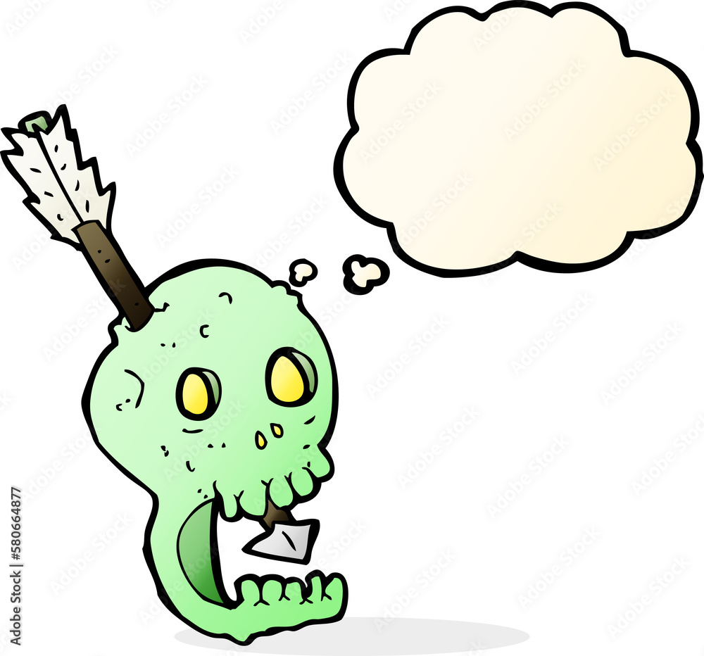 funny cartoon skull and arrow with thought bubble funny cartoon skull and arrow with thought bubble