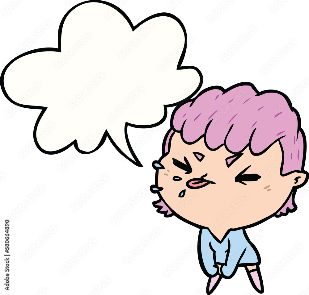 cute cartoon rude girl and speech bubble cute cartoon rude girl and speech bubble