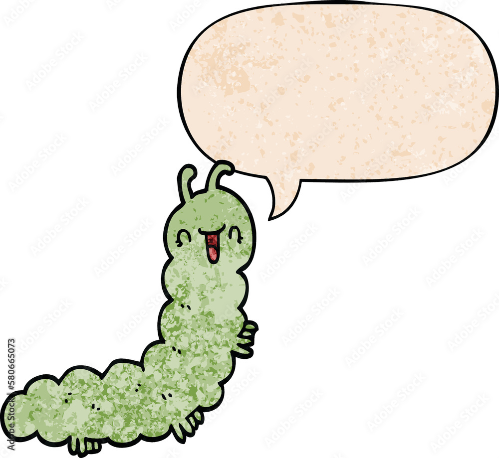 cartoon caterpillar and speech bubble in retro texture style cartoon caterpillar and speech bubble in retro texture style