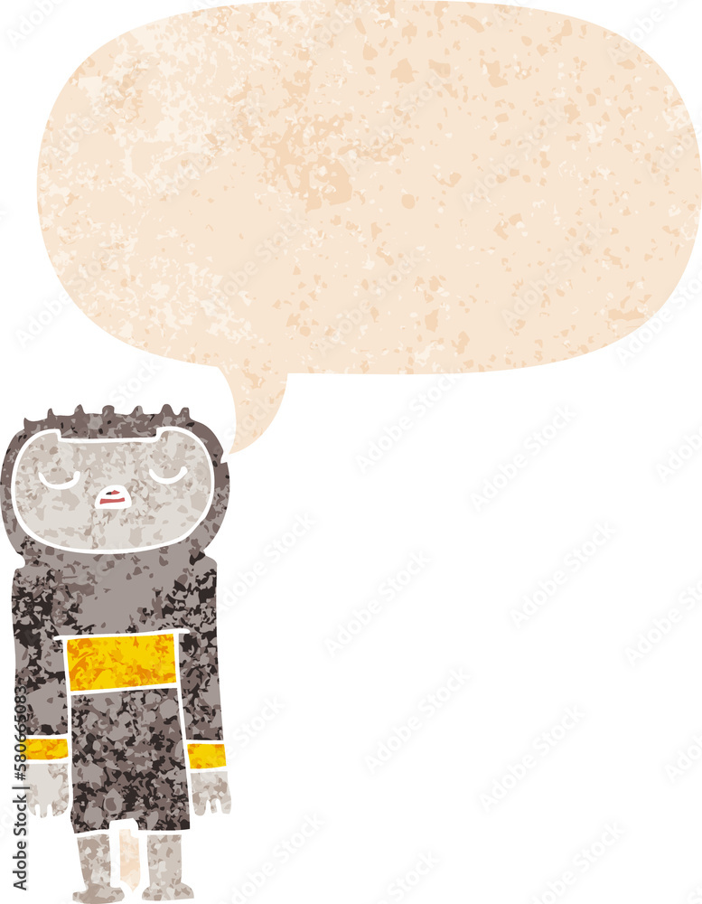 cartoon robot and speech bubble in retro textured style cartoon robot and speech bubble in retro textured style