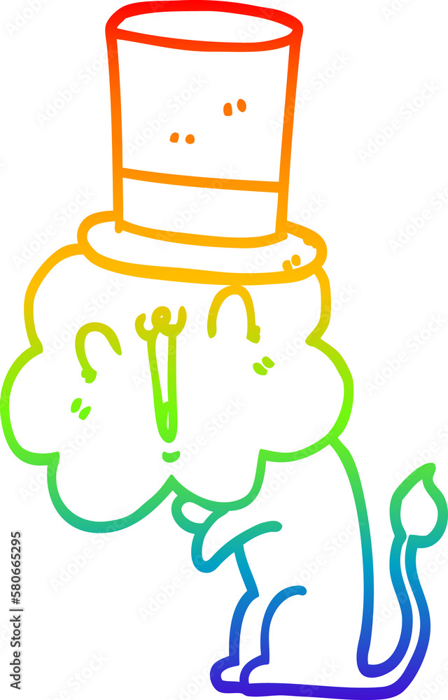 rainbow gradient line drawing cute cartoon lion wearing top hat rainbow gradient line drawing cute cartoon lion wearing top hat