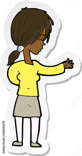 sticker of a cartoon woman gesturing