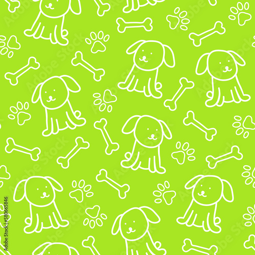 Graphic doodle seamless pattern with puppy and pet's elements. Decorative seamless pattern with cute little dogs