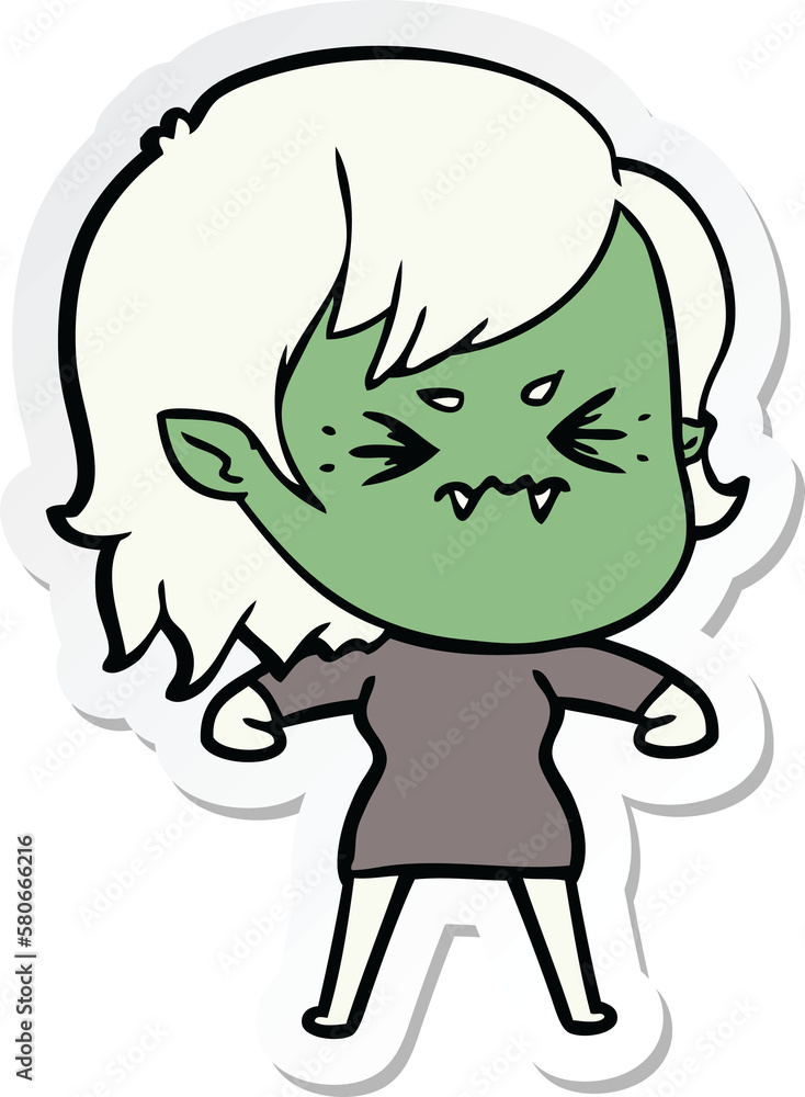 sticker of a annoyed cartoon vampire girl sticker of a annoyed cartoon vampire girl