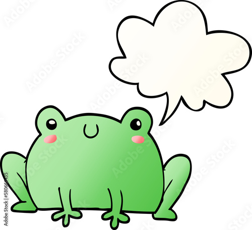 cartoon frog and speech bubble in smooth gradient style