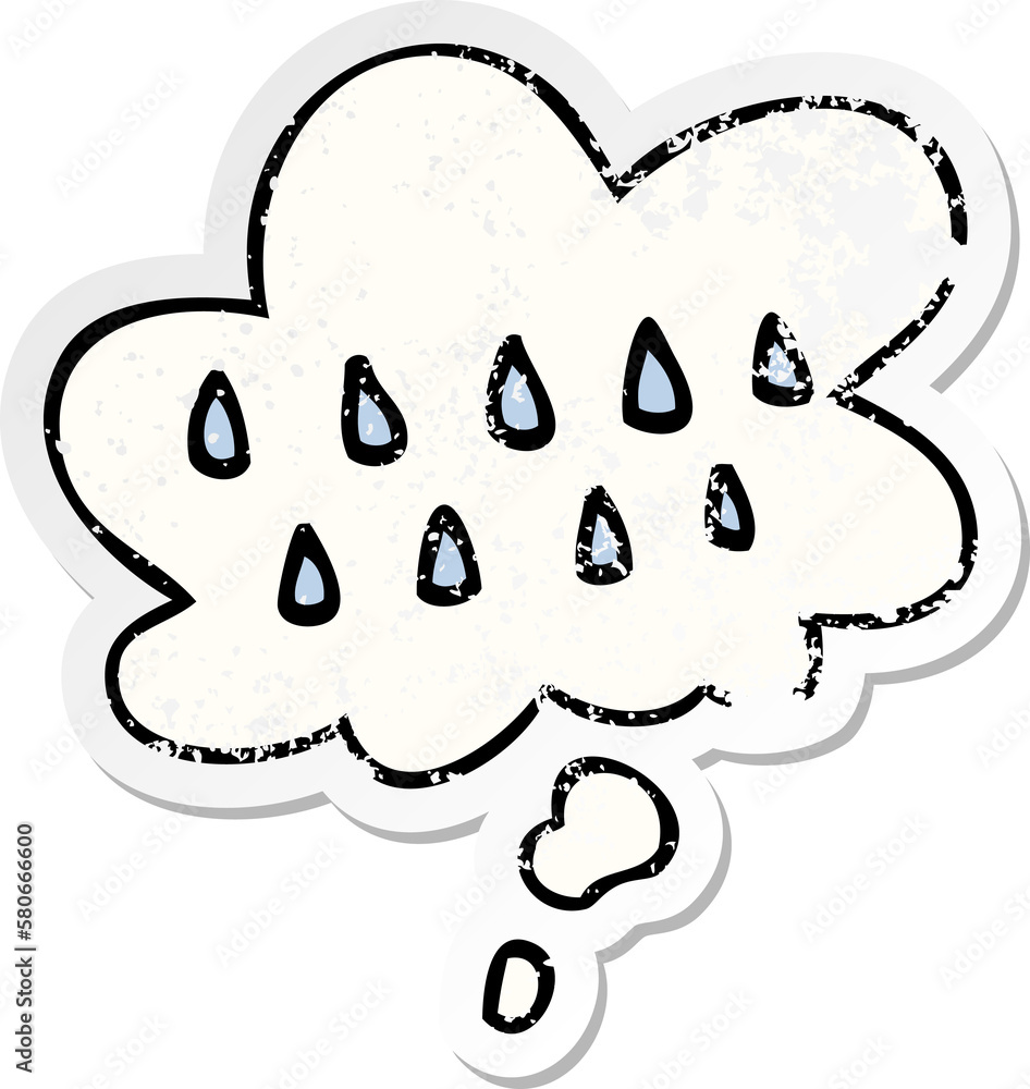 cartoon rain and thought bubble as a distressed worn sticker cartoon rain and thought bubble as a distressed worn sticker