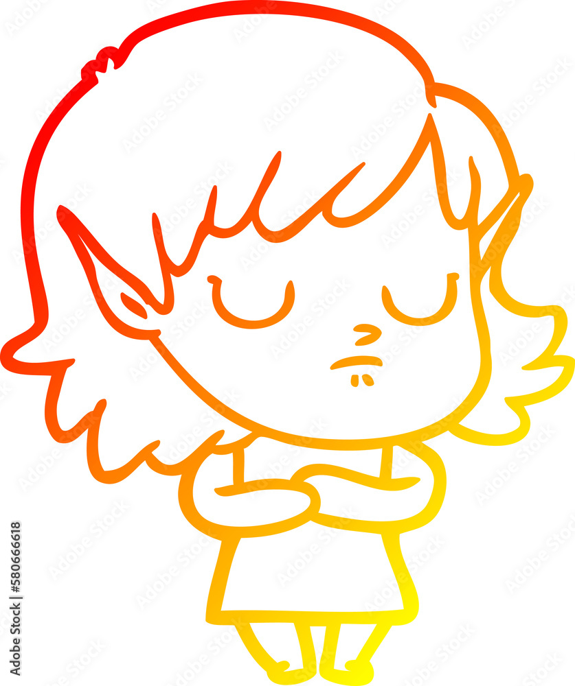warm gradient line drawing cartoon elf girl warm gradient line drawing cartoon elf girl