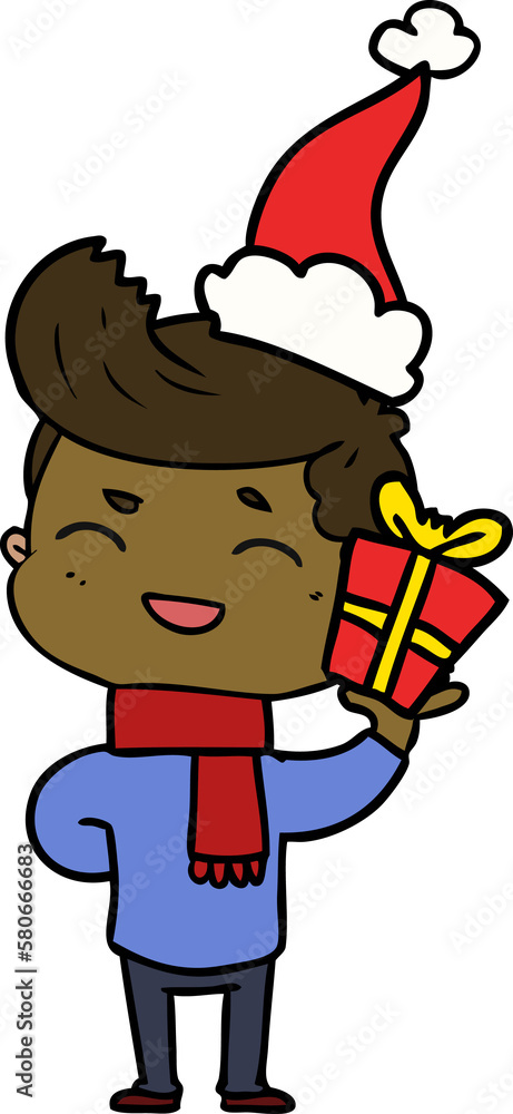 line drawing of a man laughing wearing santa hat line drawing of a man laughing wearing santa hat