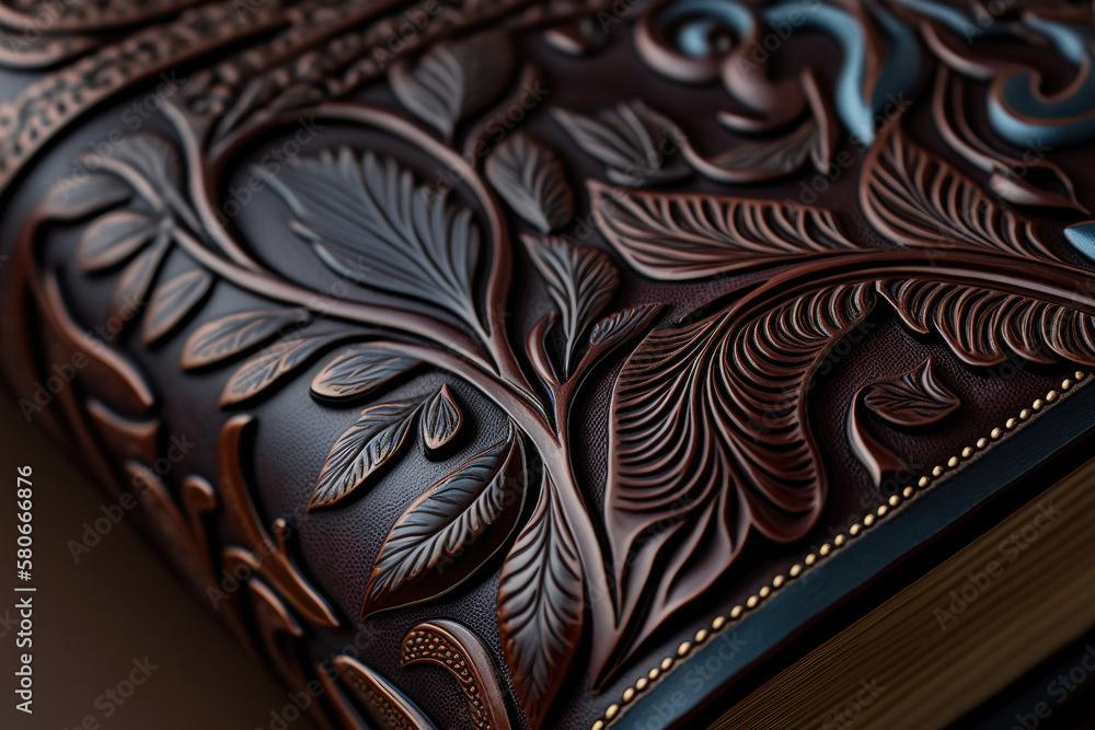 brown leather cover of an old book, in plant optics brown leather cover of an old book, in plant optics