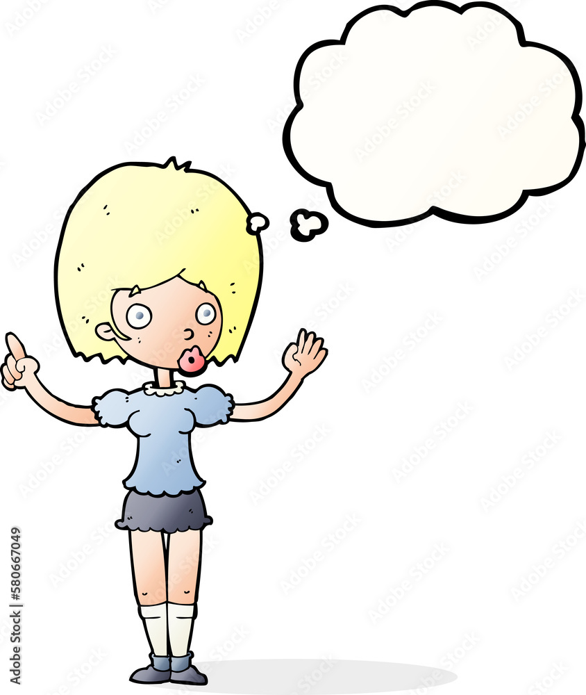 cartoon woman explaining her point with thought bubble cartoon woman explaining her point with thought bubble
