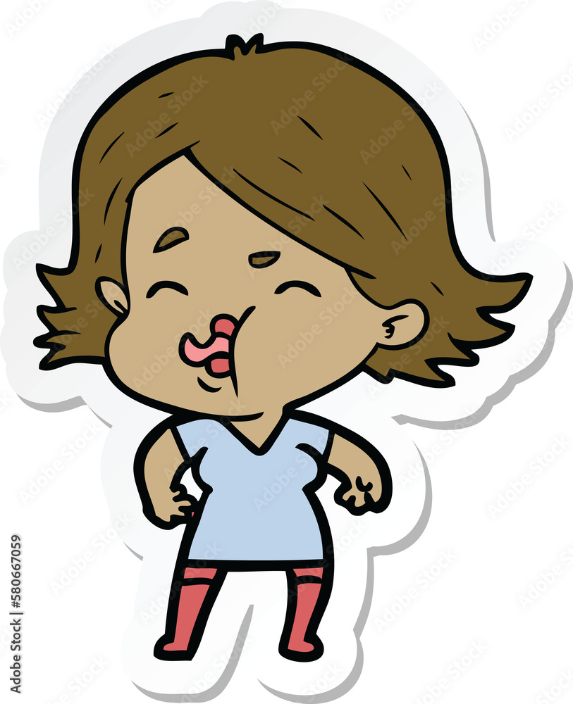 sticker of a cartoon girl pulling face sticker of a cartoon girl pulling face