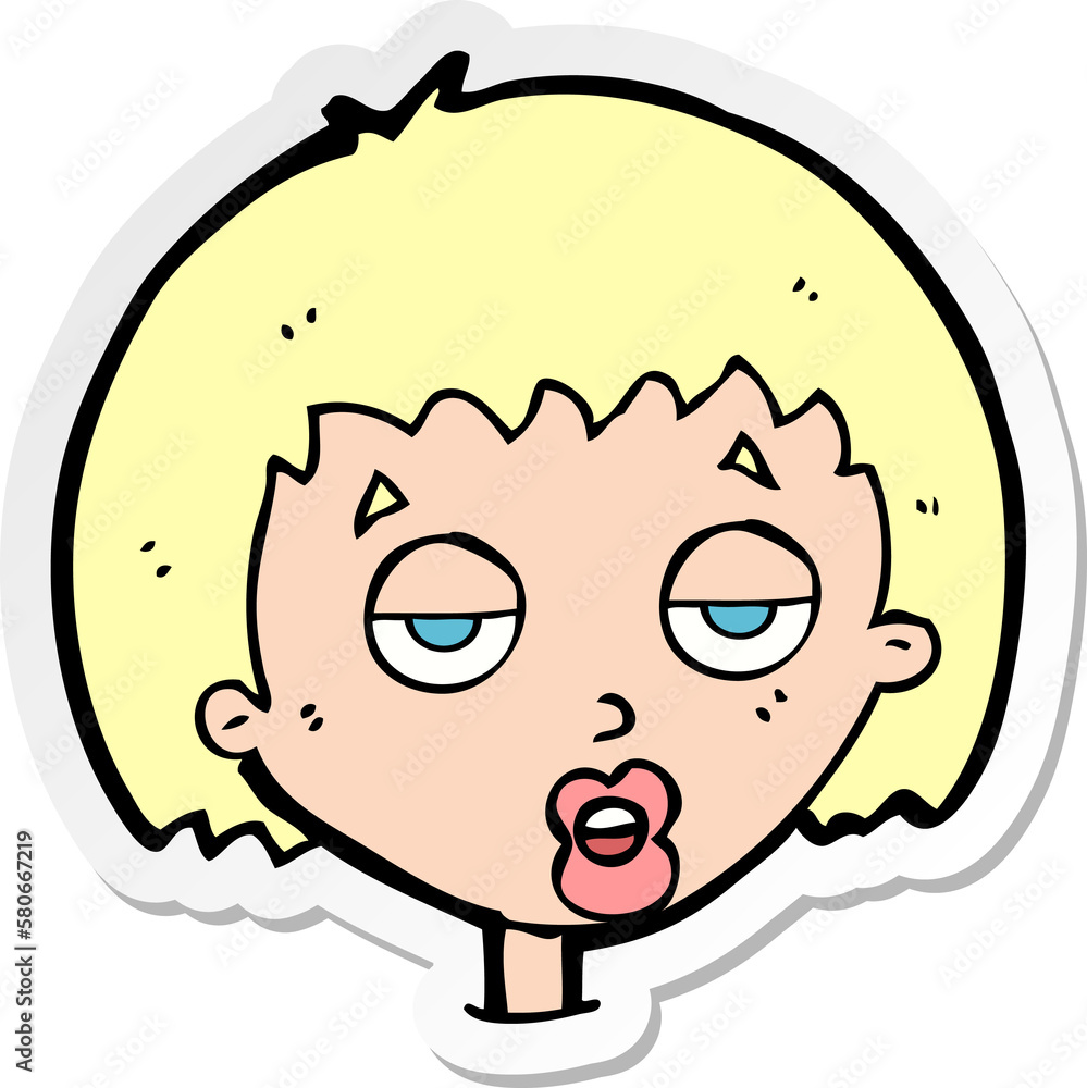 sticker of a cartoon bored woman sticker of a cartoon bored woman