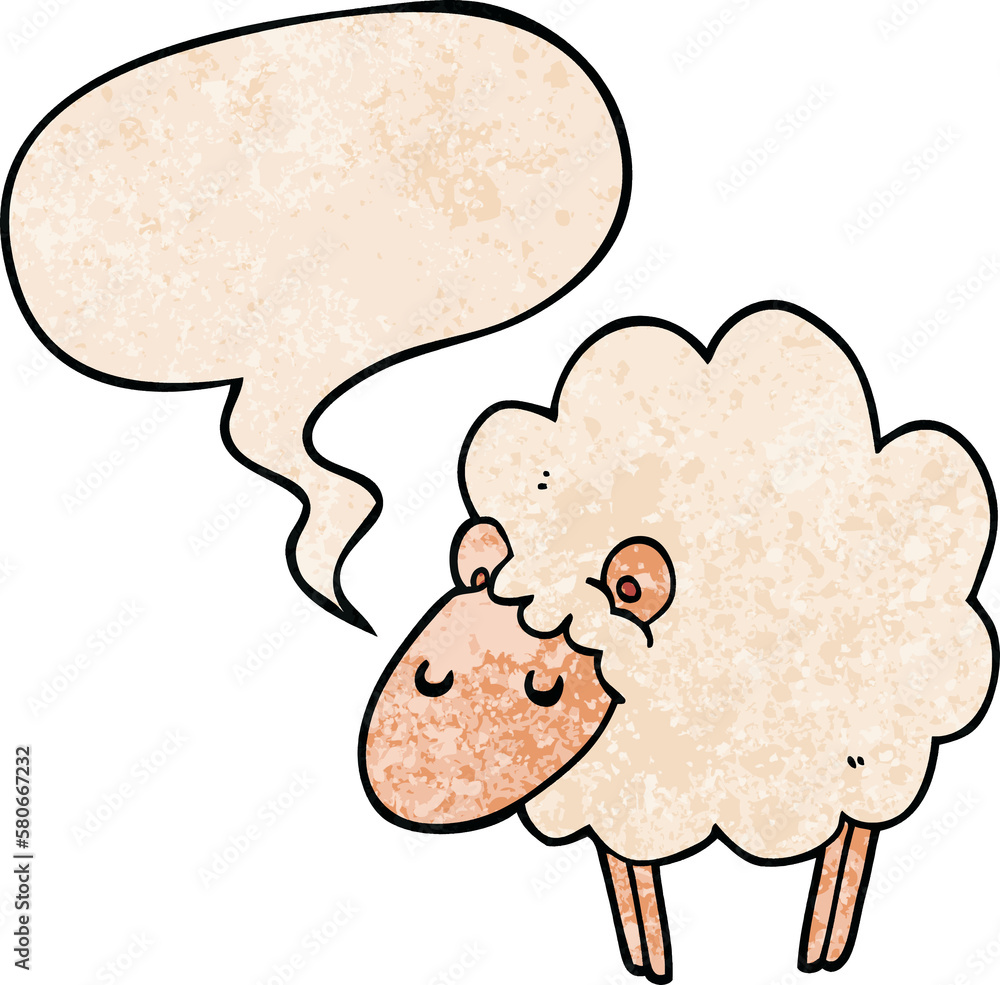 cartoon sheep and speech bubble in retro texture style cartoon sheep and speech bubble in retro texture style
