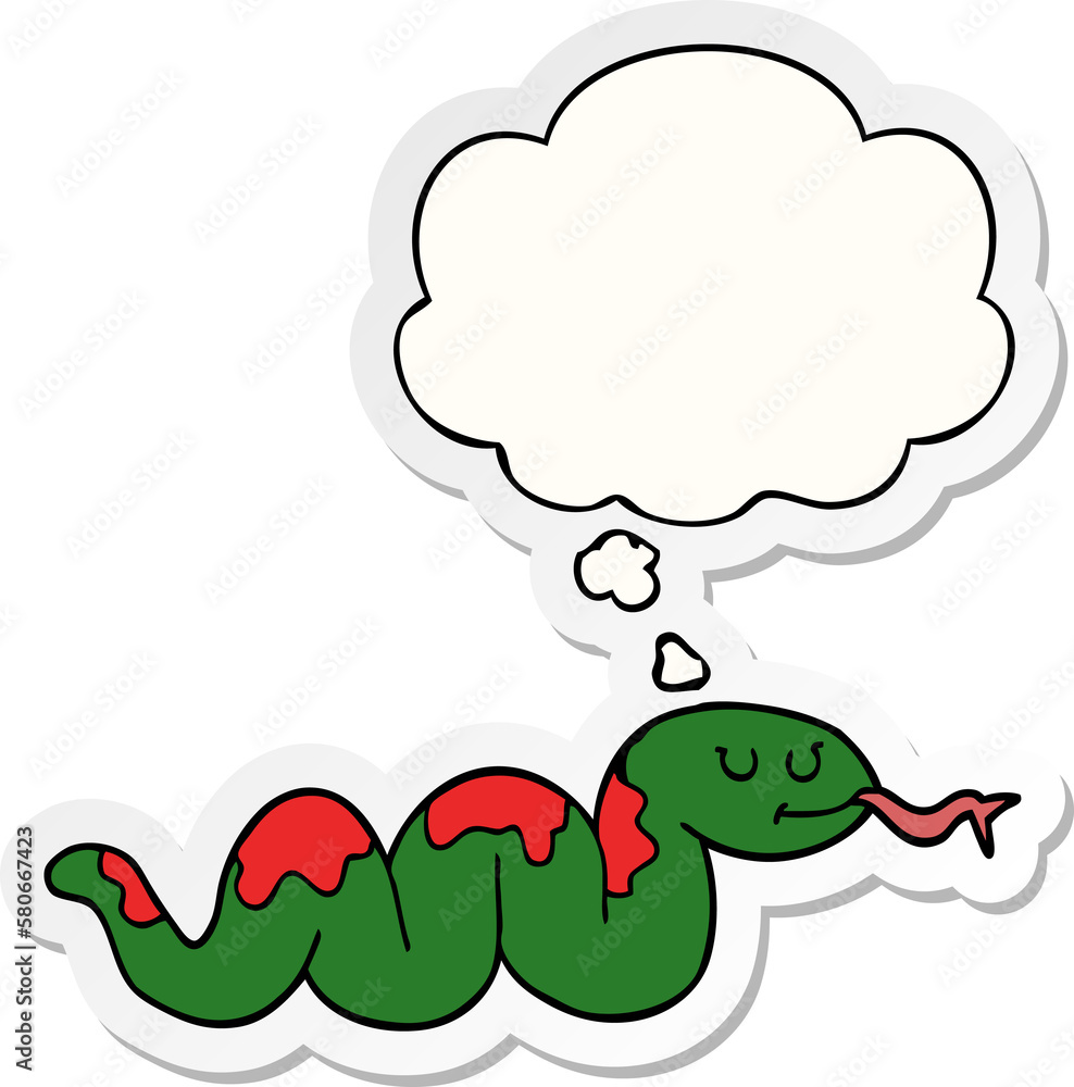 cartoon snake and thought bubble as a printed sticker cartoon snake and thought bubble as a printed sticker