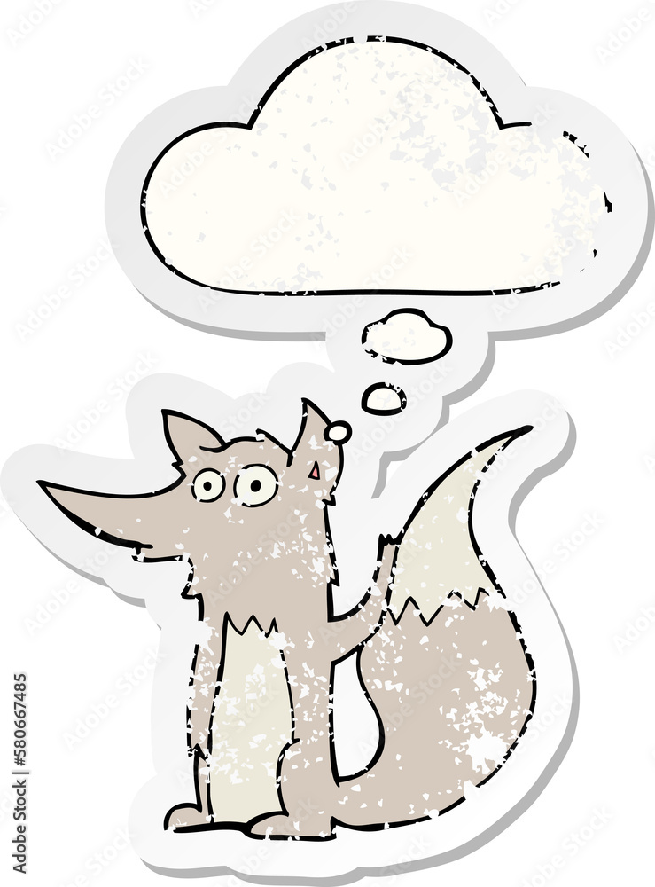 cartoon wolf and thought bubble as a distressed worn sticker cartoon wolf and thought bubble as a distressed worn sticker