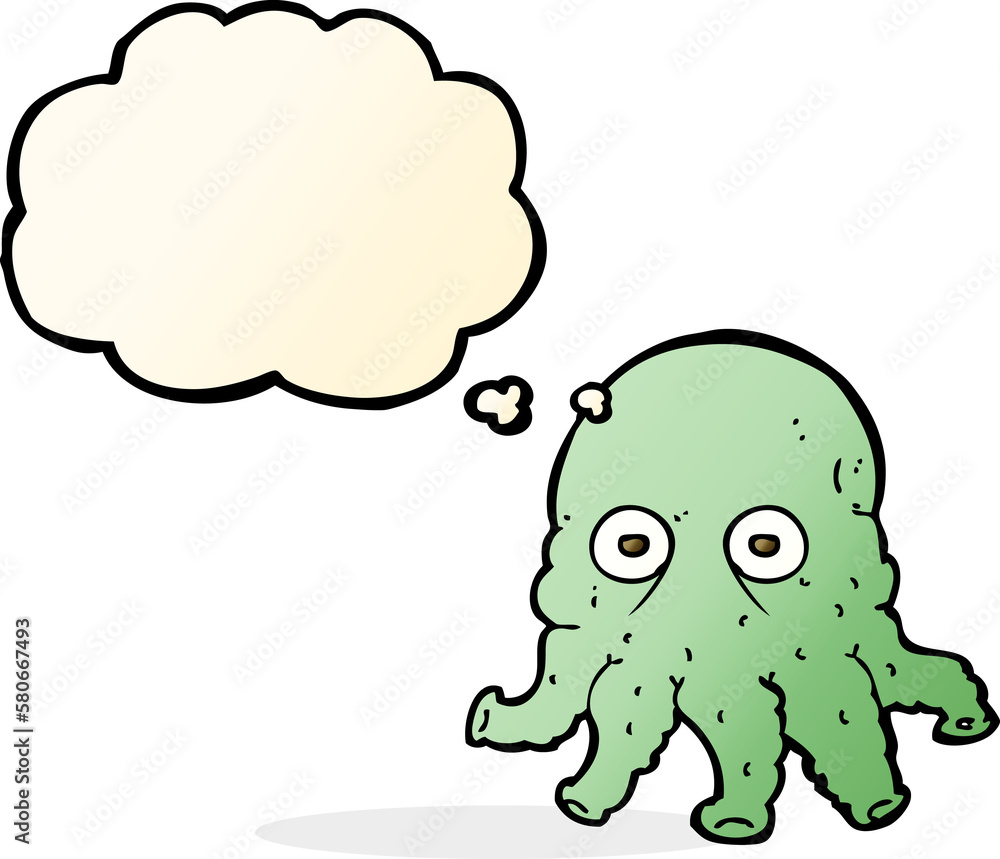 Obraz premium cartoon alien squid face with thought bubble